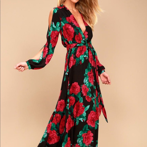 Lulu's Black and Red Floral Maxi Dress - Picture 1 of 3